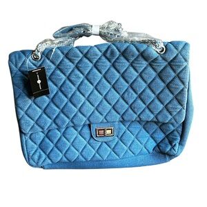 Ashley Stewart Elegant Blue Quilted Denim Shoulder Bag